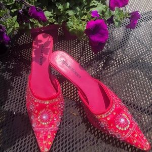 Hot Pink Satin Mule with Crystals